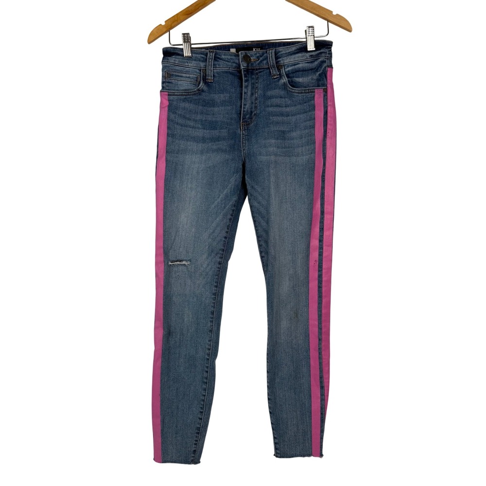 Kut‎ from the Kloth Connie Jeans Women 4 Blue Pink Stripe High Rise Ankle Skinny